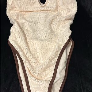 Shade & Shore Cream and Brown One Piece Swimsuit